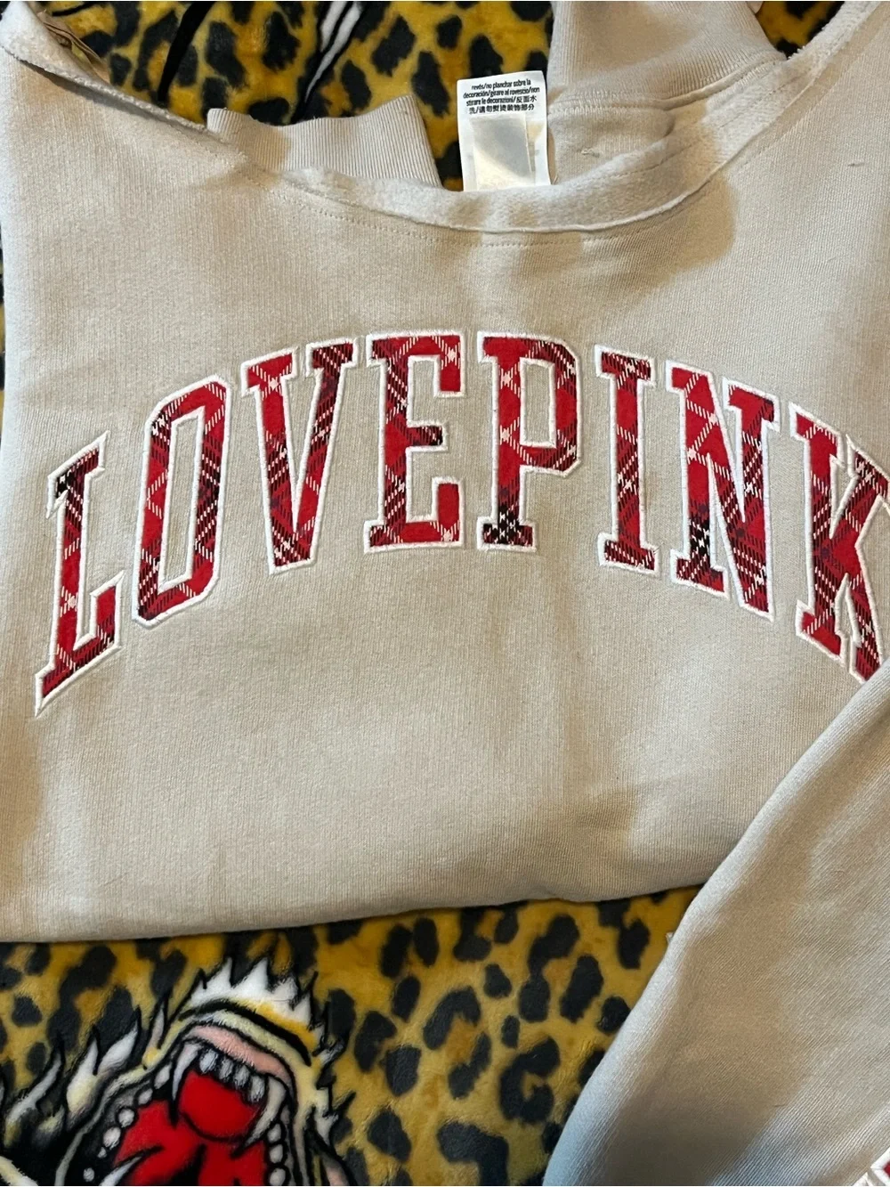 PINK Victoria's Secret Sweatshirt & Joggers Set with Red Plaid Lettering - Picture 3 of 6